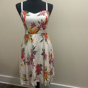 Old Navy Floral Midi Dress - White, Red, Yellow, Green